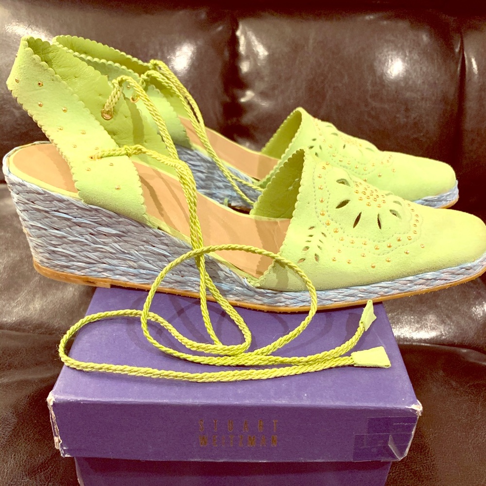 Stuart Weizmann Picadilly Menthol Suede Wedge